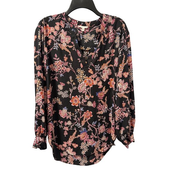 Maurices Womens Floral Blouse Sz Medium 3/4 Sleeve Black & Multicolor V-Neck - Picture 3 of 12